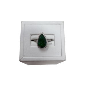Pear-Shaped Emerald & Diamond Halo Ring