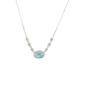 Oval Aquamarine & Diamond Halo Necklace