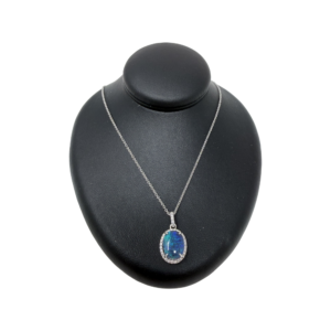 Blue Opal & Diamond Halo Pendant