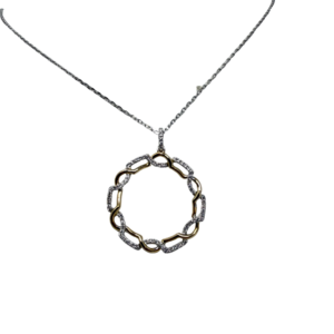 Diamond Link Circle Pendant Necklace (Two-Tone)