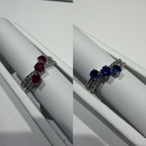 Sapphire or Ruby Three-Stone Diamond Rings