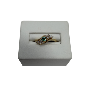 Emerald & Diamond Twist Ring in Yellow Gold
