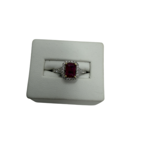 Step-Cut Ruby & Diamond Halo Ring