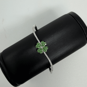 Green Gemstone Clover Diamond Bangle
